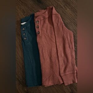 Set of Two Waffle Knit Henley Tops